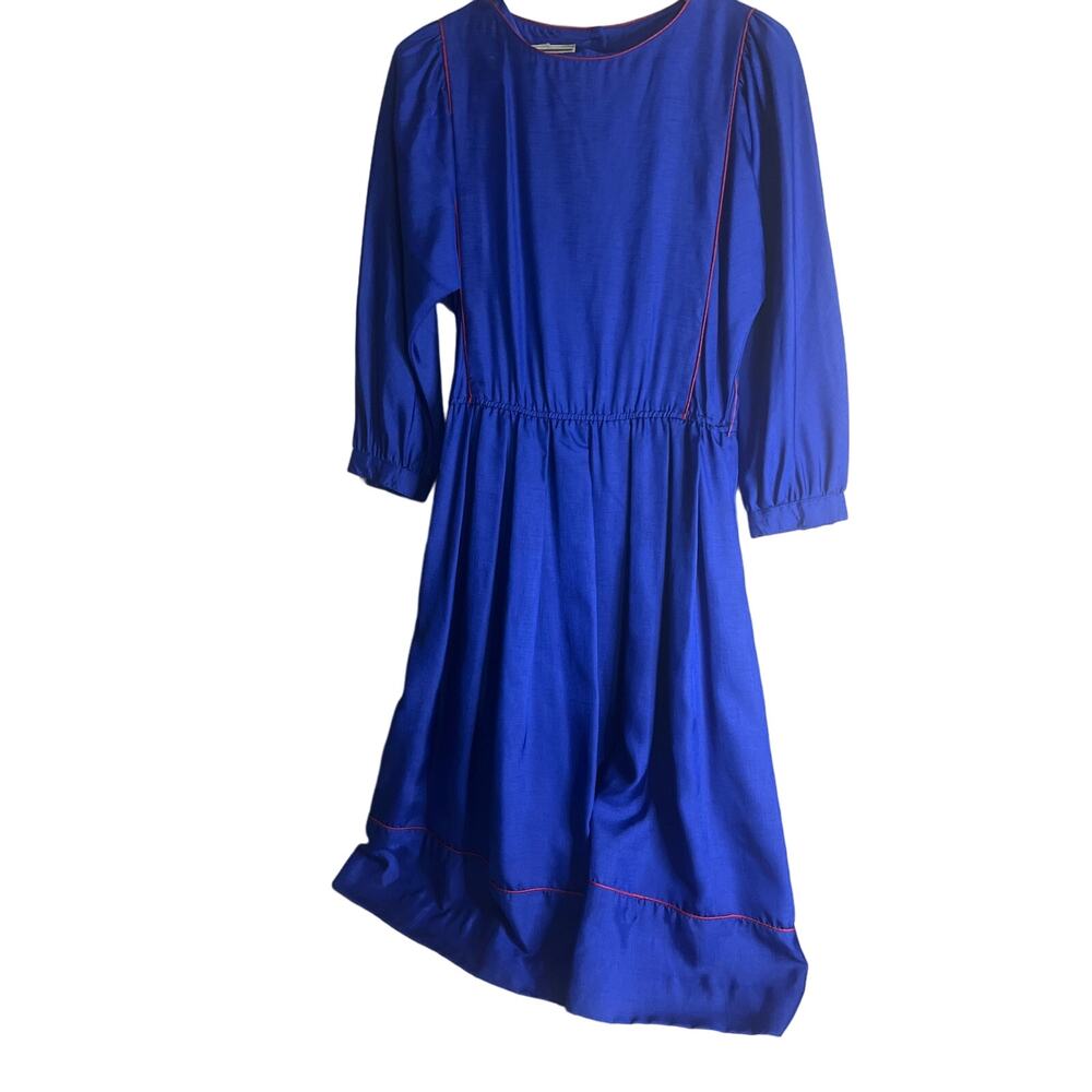 Vintage Elizabeth Barrett Petites Blue Midi Dress - Sz 10